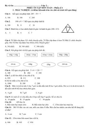 Phiếu ôn tập môn Toán Lớp 2 - Phiếu số 1